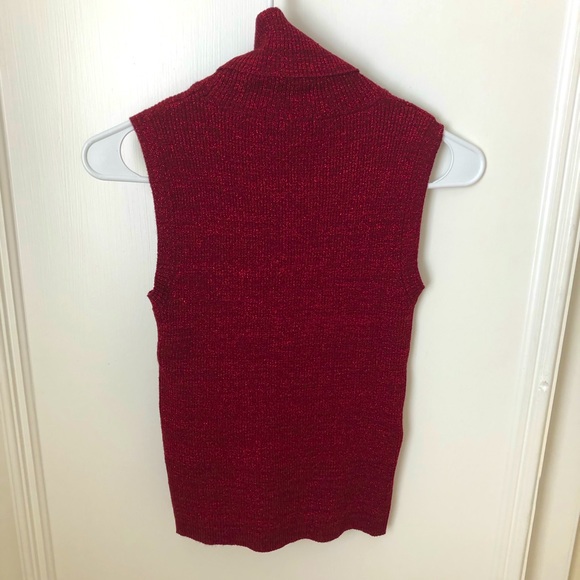 3/$10 Dark Red Sparkly Metallic Turtleneck Tank Top XS Festive Layering - Picture 2 of 9